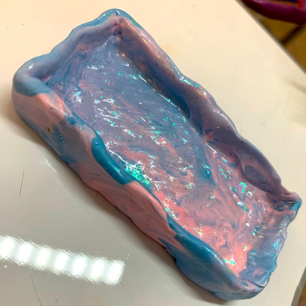 Handmade Cotton candy swirl rectangle dish